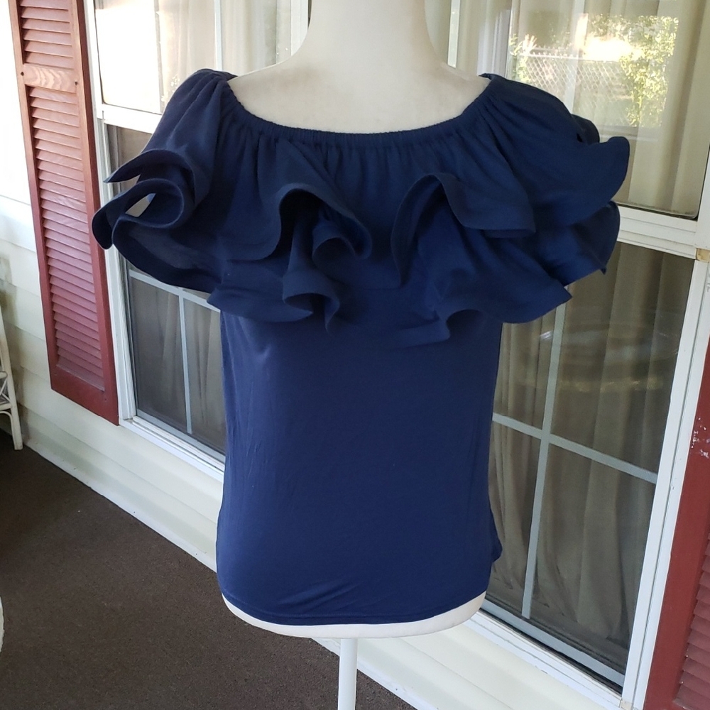 WEILL Elegant Ruffle Mint‎ Blue Sleeveless T-shirt Top